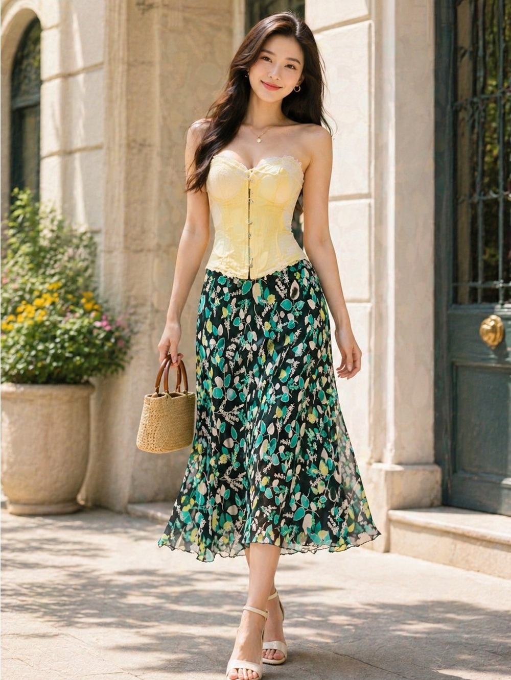 Laura Ashley Silk A-Line Skirt - Teal and Black Floral